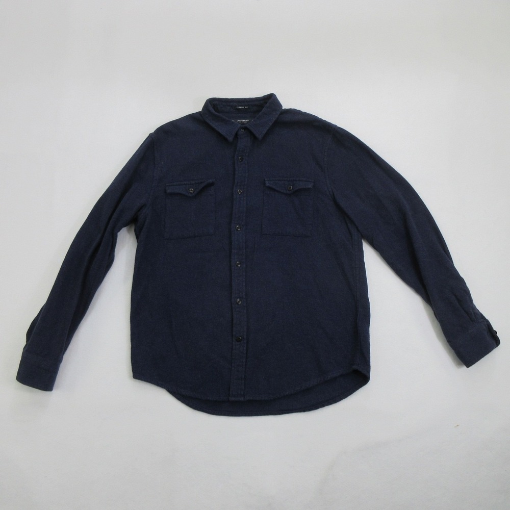 Lucky Brand Shirt Size L Classic Fit Flannel Long Sleeve Button Up Navy Blue